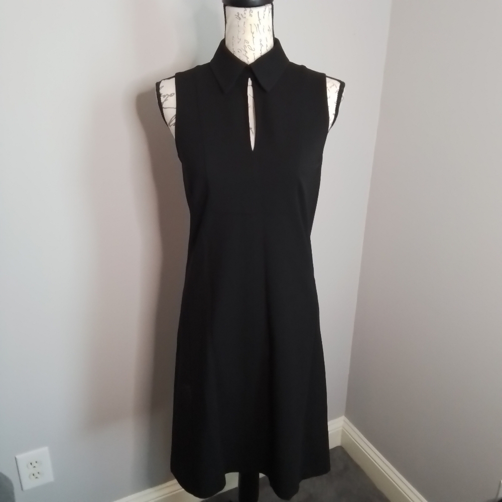 MaxMara Gnomi Black Midi Dress Classic Button Collar Keyhole - S